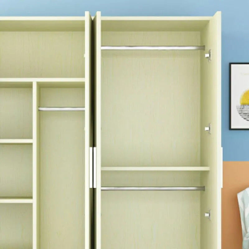 Warm Wood Grain Wardrobe Armoire With Shelves And Hanging Storage