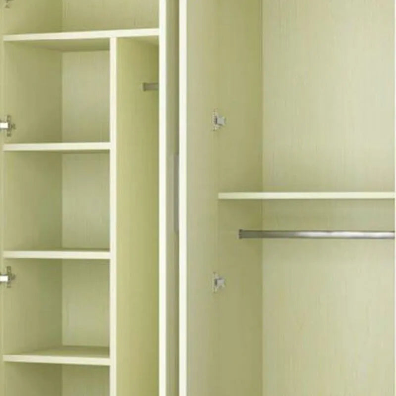 Warm Wood Grain Wardrobe Armoire With Shelves And Hanging Storage