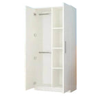 Warm Wood Grain Wardrobe Armoire With Shelves And Hanging Storage