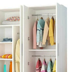Warm Wood Grain Wardrobe Armoire With Shelves And Hanging Storage