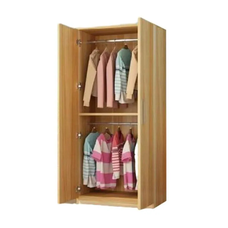 Warm Wood Grain Wardrobe Armoire With Shelves And Hanging Storage