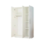 Warm Wood Grain Wardrobe Armoire With Shelves And Hanging Storage