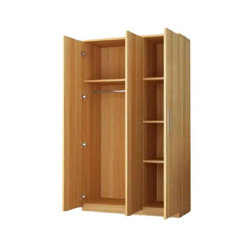 Warm Wood Grain Wardrobe Armoire With Shelves And Hanging Storage