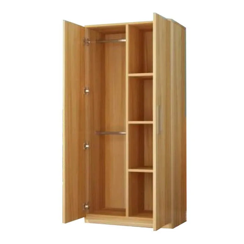 Warm Wood Grain Wardrobe Armoire With Shelves And Hanging Storage