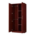 Warm Wood Grain Wardrobe Armoire With Shelves And Hanging Storage