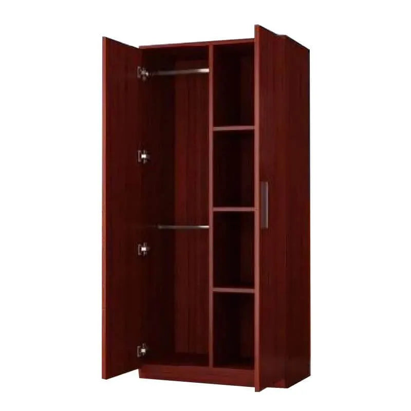 Warm Wood Grain Wardrobe Armoire With Shelves And Hanging Storage