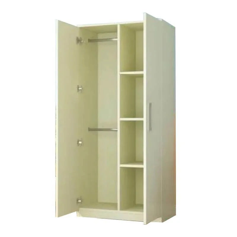 Warm Wood Grain Wardrobe Armoire With Shelves And Hanging Storage