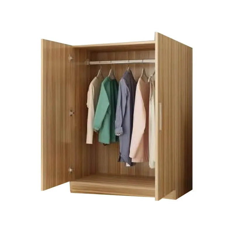 Warm Wood Grain Wardrobe Armoire With Shelves And Hanging Storage