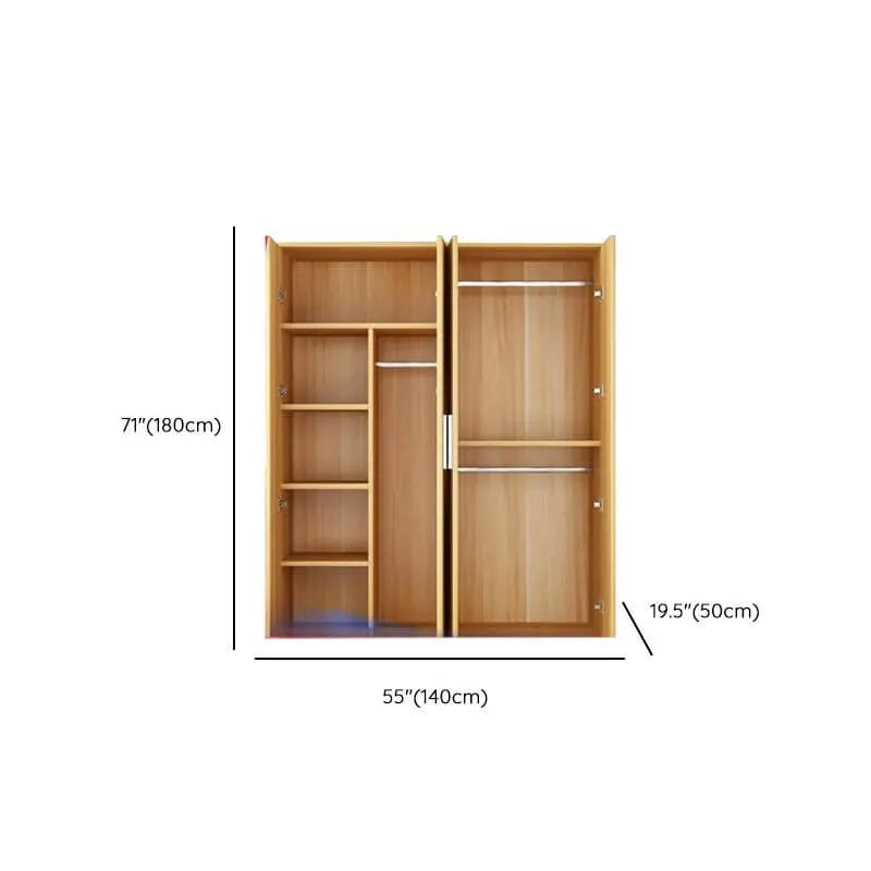 Warm Wood Grain Wardrobe Armoire With Shelves And Hanging Storage Dimensions