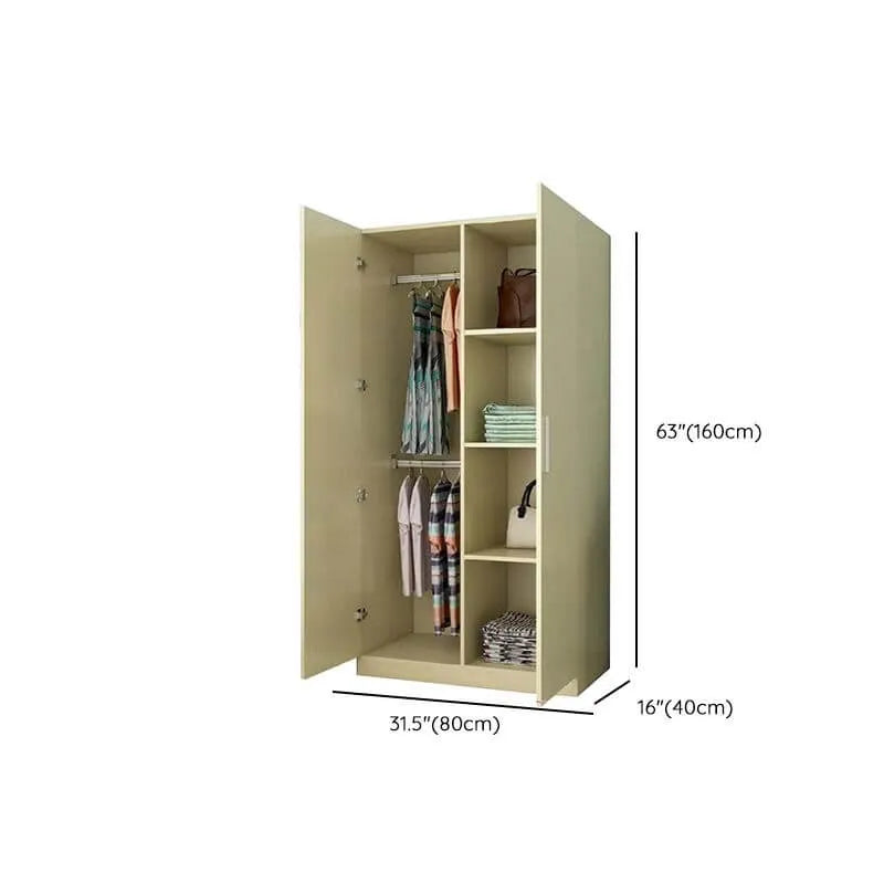 Warm Wood Grain Wardrobe Armoire With Shelves And Hanging Storage Dimensions