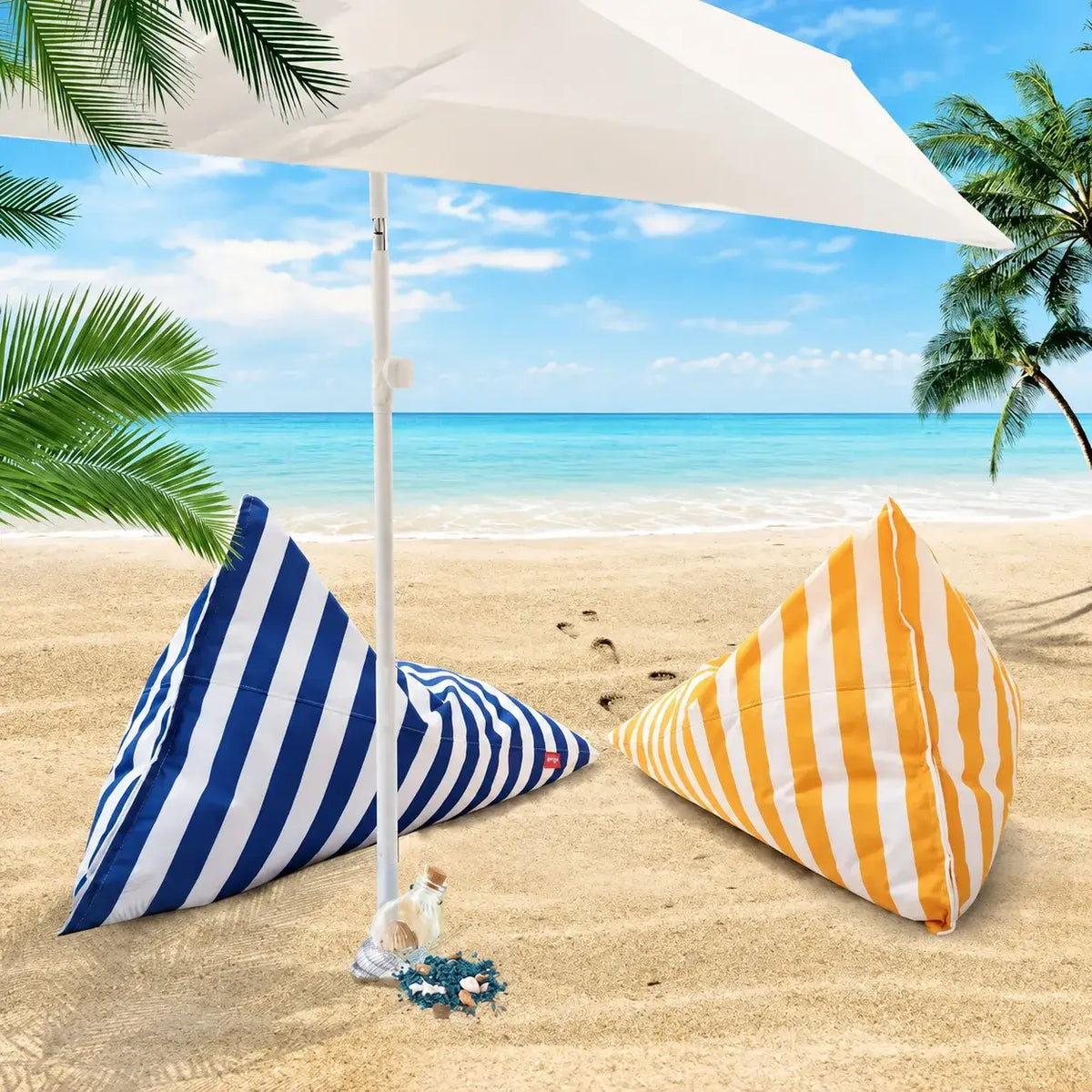 Waterproof Outdoor Bean Bag Lounge Chair in Bold Nautical Stripes Main Product Image