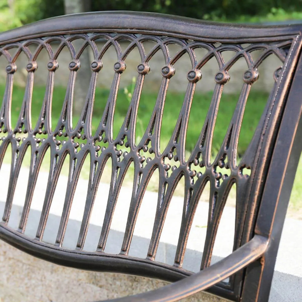Waterproof Outdoor Bench in Copper or White with Baroque Back Detail