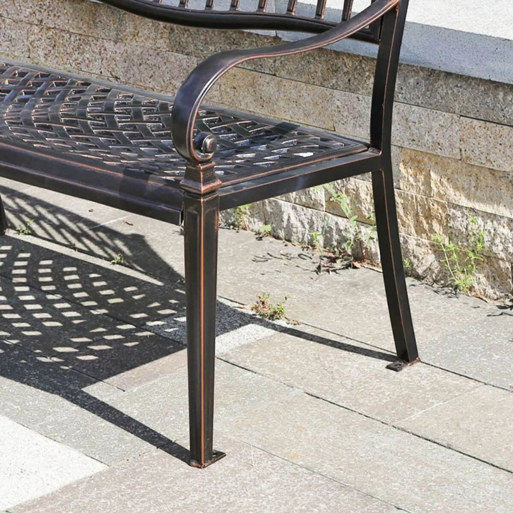 Waterproof Outdoor Bench in Copper or White with Baroque Back Detail