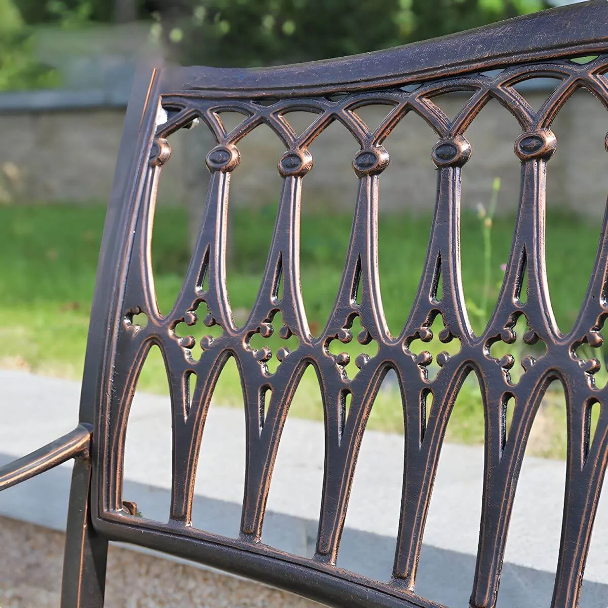 Waterproof Outdoor Bench in Copper or White with Baroque Back Detail