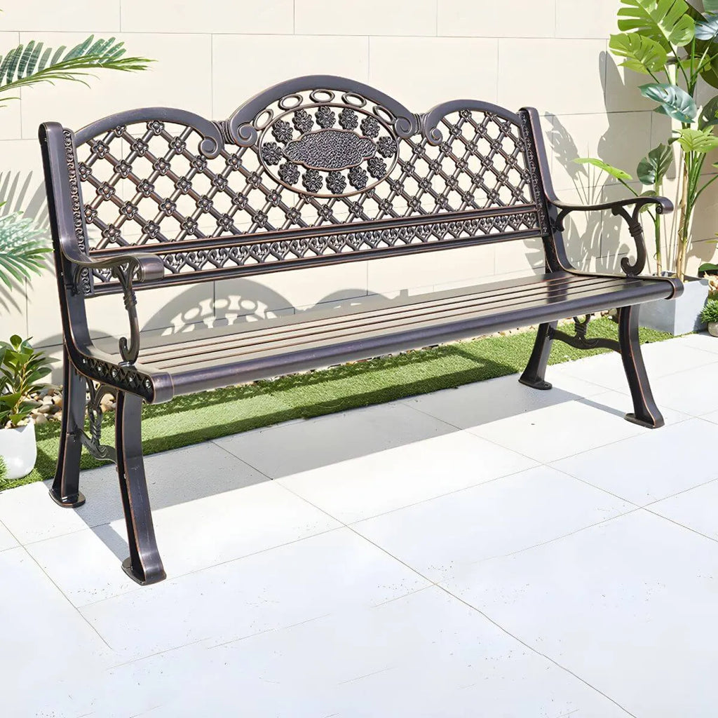 Waterproof Outdoor Bench in Copper or White with Baroque Back Detail