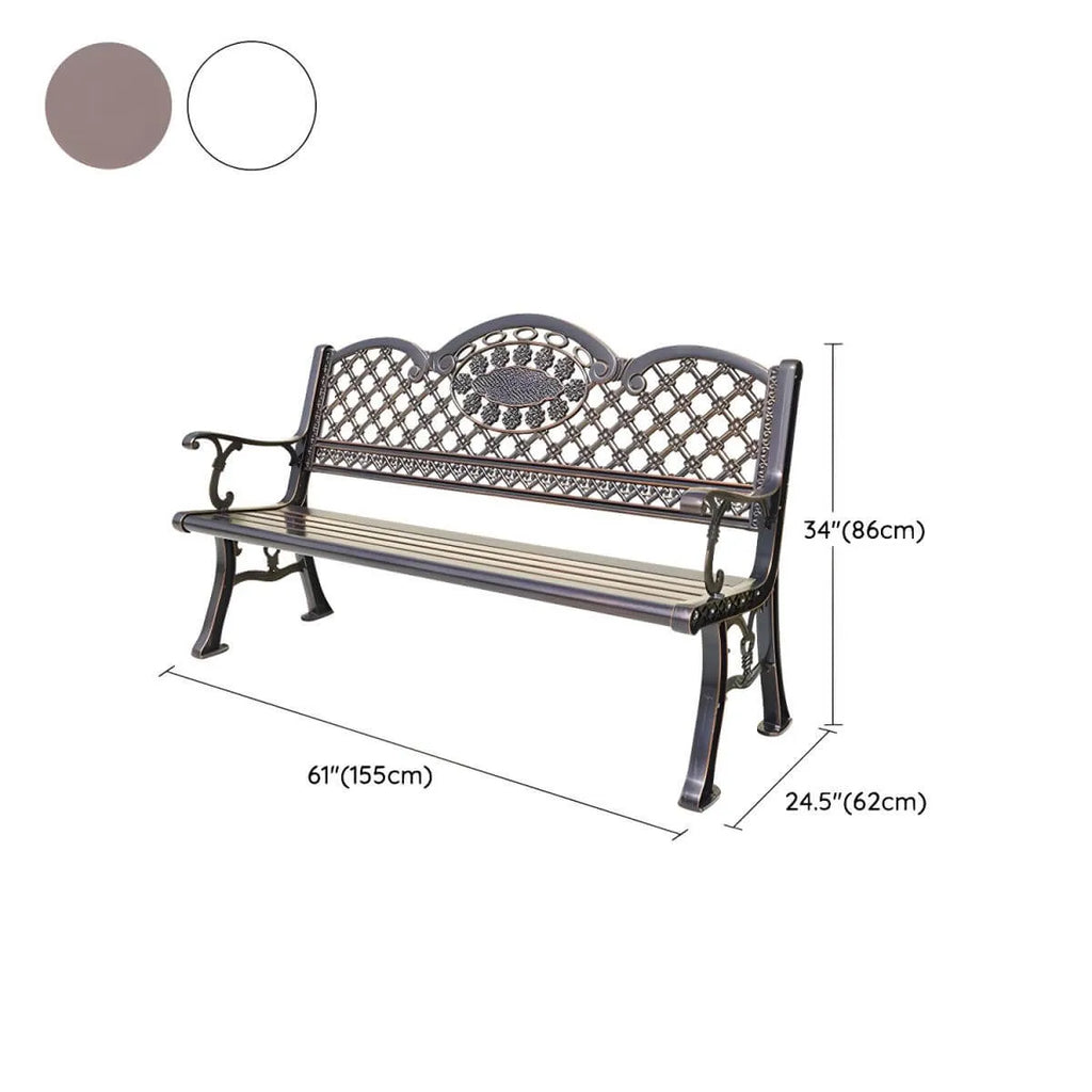 Waterproof Outdoor Bench in Copper or White with Baroque Back Detail Dimensions
