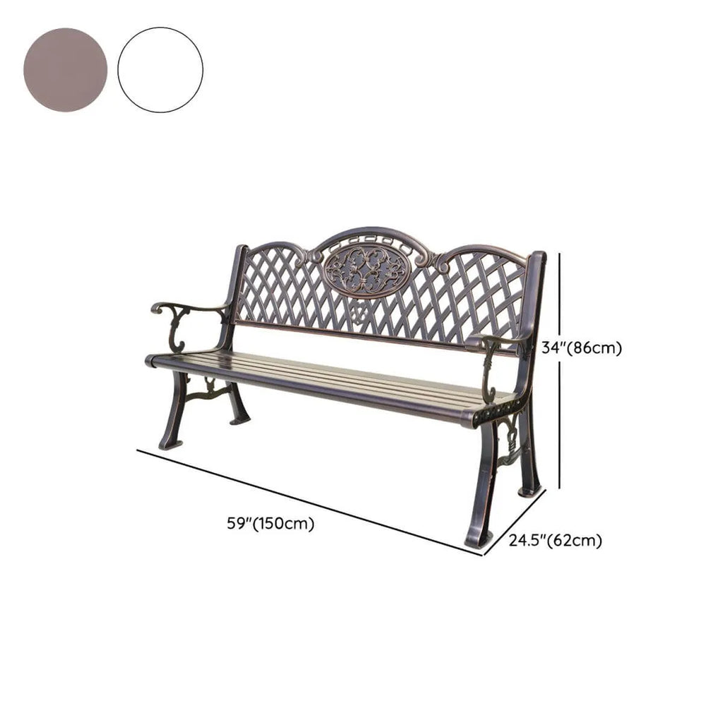 Waterproof Outdoor Bench in Copper or White with Baroque Back Detail Dimensions