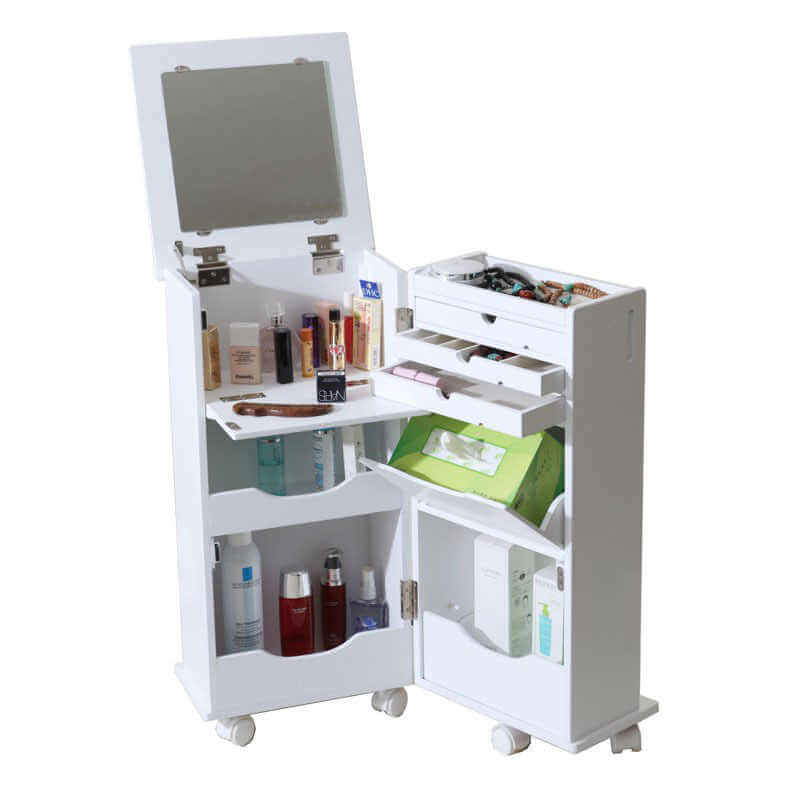 White 3-Drawer Vanity Table with Mirror and Lid