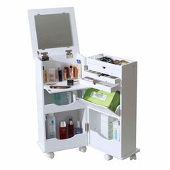 White 3-Drawer Vanity Table with Mirror and Lid