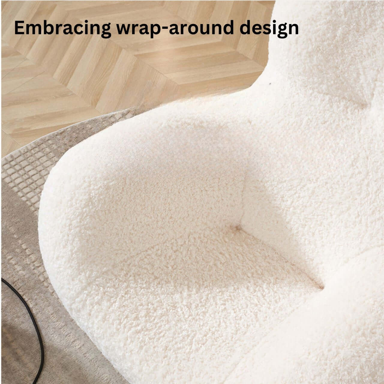 White boucle lounge chair with embrace-style design, perfect as a creative and lazy single sofa armchair
