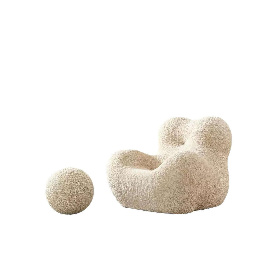 White boucle lounge chair with embrace-style design, perfect as a creative and lazy single sofa armchair
