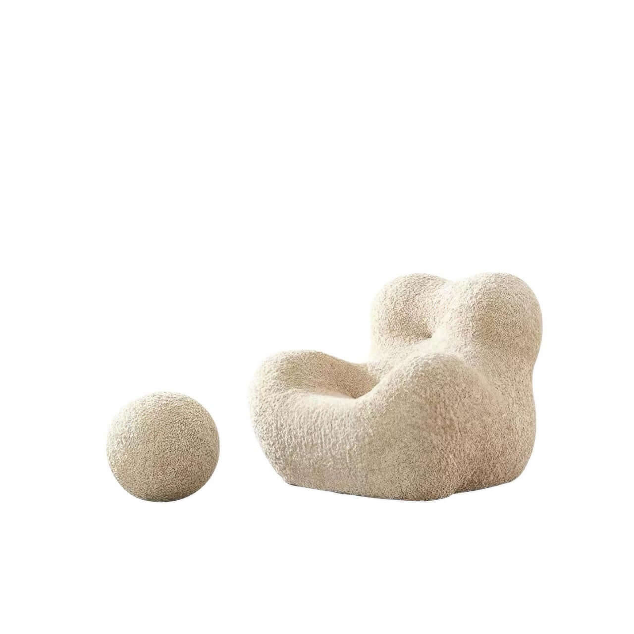 White boucle lounge chair with embrace-style design, perfect as a creative and lazy single sofa armchair