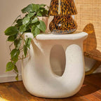 White Concrete Side Table With Asymmetrical Design