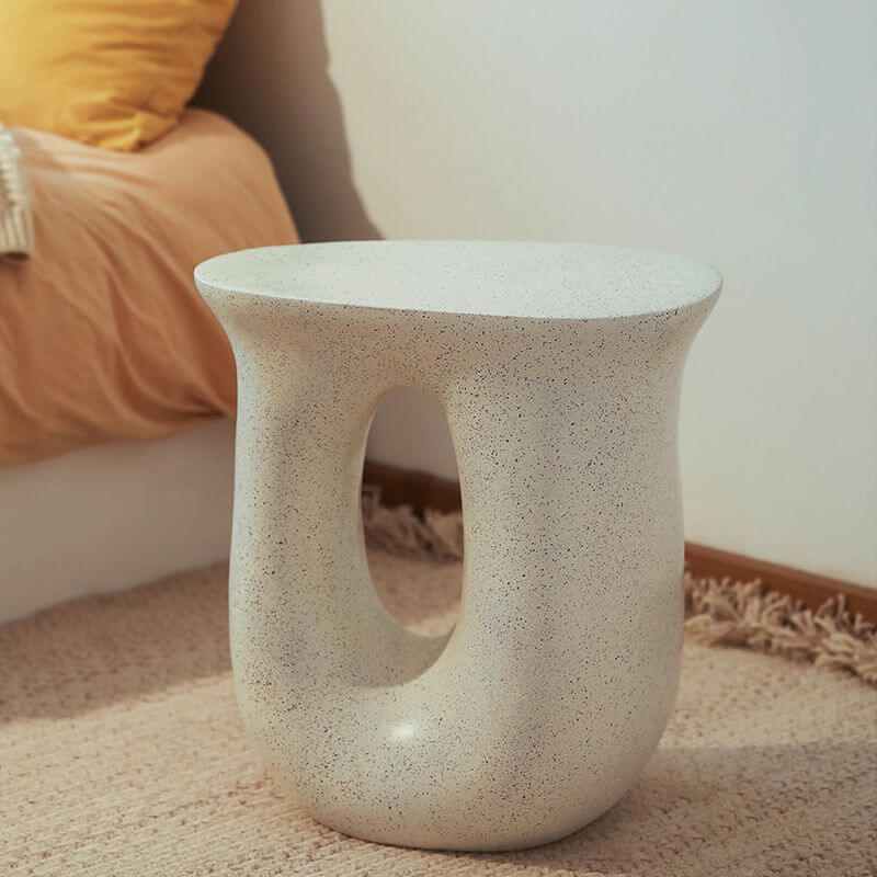 White Concrete Side Table With Asymmetrical Design