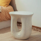 White Concrete Side Table With Asymmetrical Design