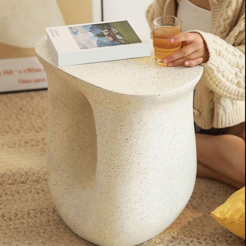 White Concrete Side Table With Asymmetrical Design