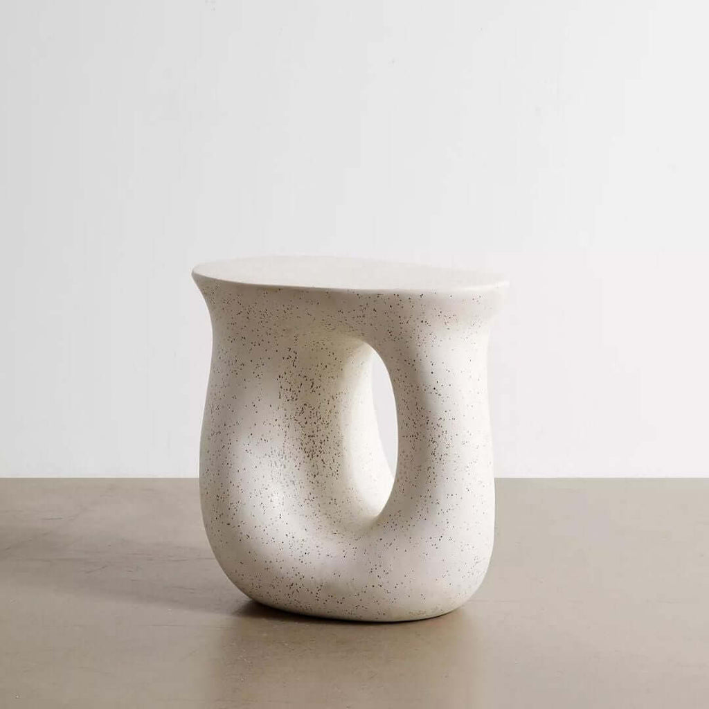 White Concrete Side Table With Asymmetrical Design Main Product Image
