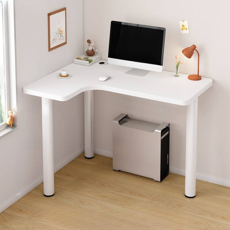 White Corner Computer Desk with Storage and Cable Management