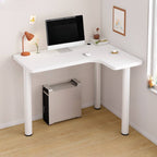 White Corner Computer Desk with Storage and Cable Management