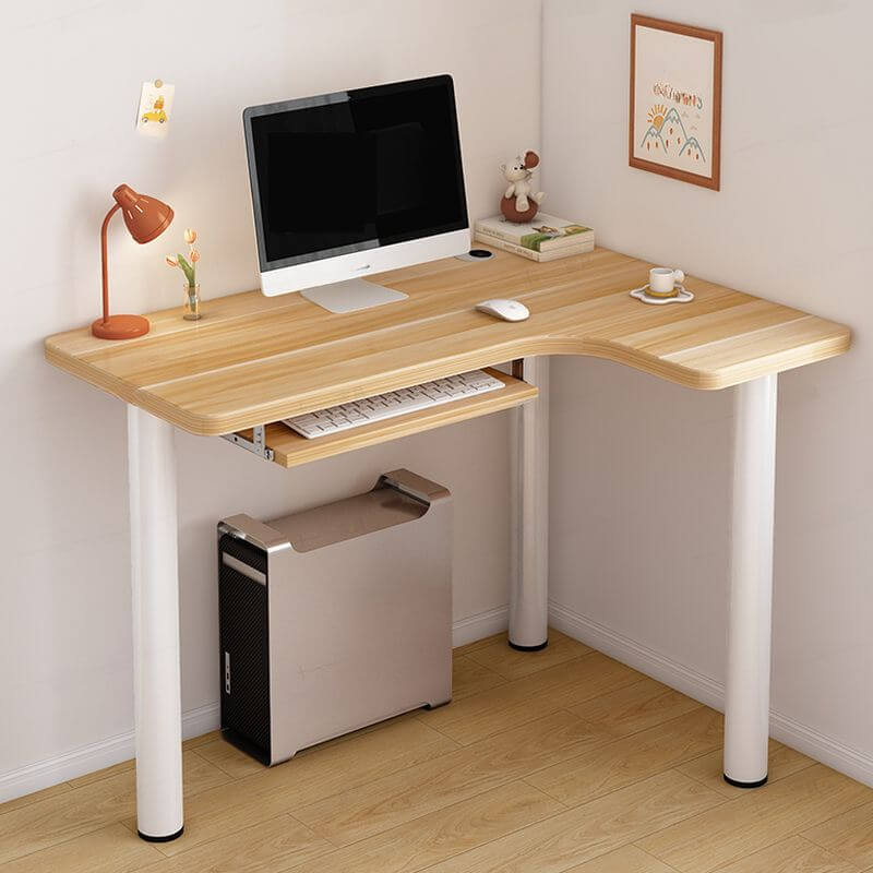 White Corner Computer Desk with Storage and Cable Management