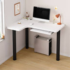 White Corner Computer Desk with Storage and Cable Management