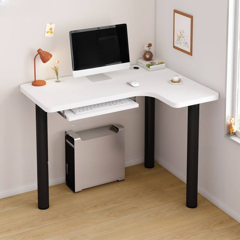 White Corner Computer Desk with Storage and Cable Management