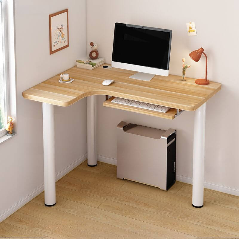 White Corner Computer Desk with Storage and Cable Management