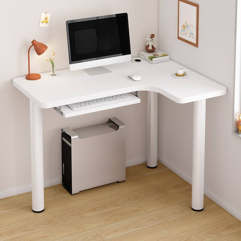 White Corner Computer Desk with Storage and Cable Management Main Product Image