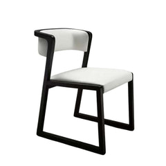 Elegant white leather dining chair with a strong wooden frame - minimalist style