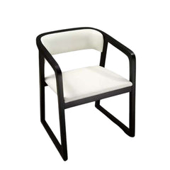 Contemporary minimalist dining chair in white durable leather and solid wood