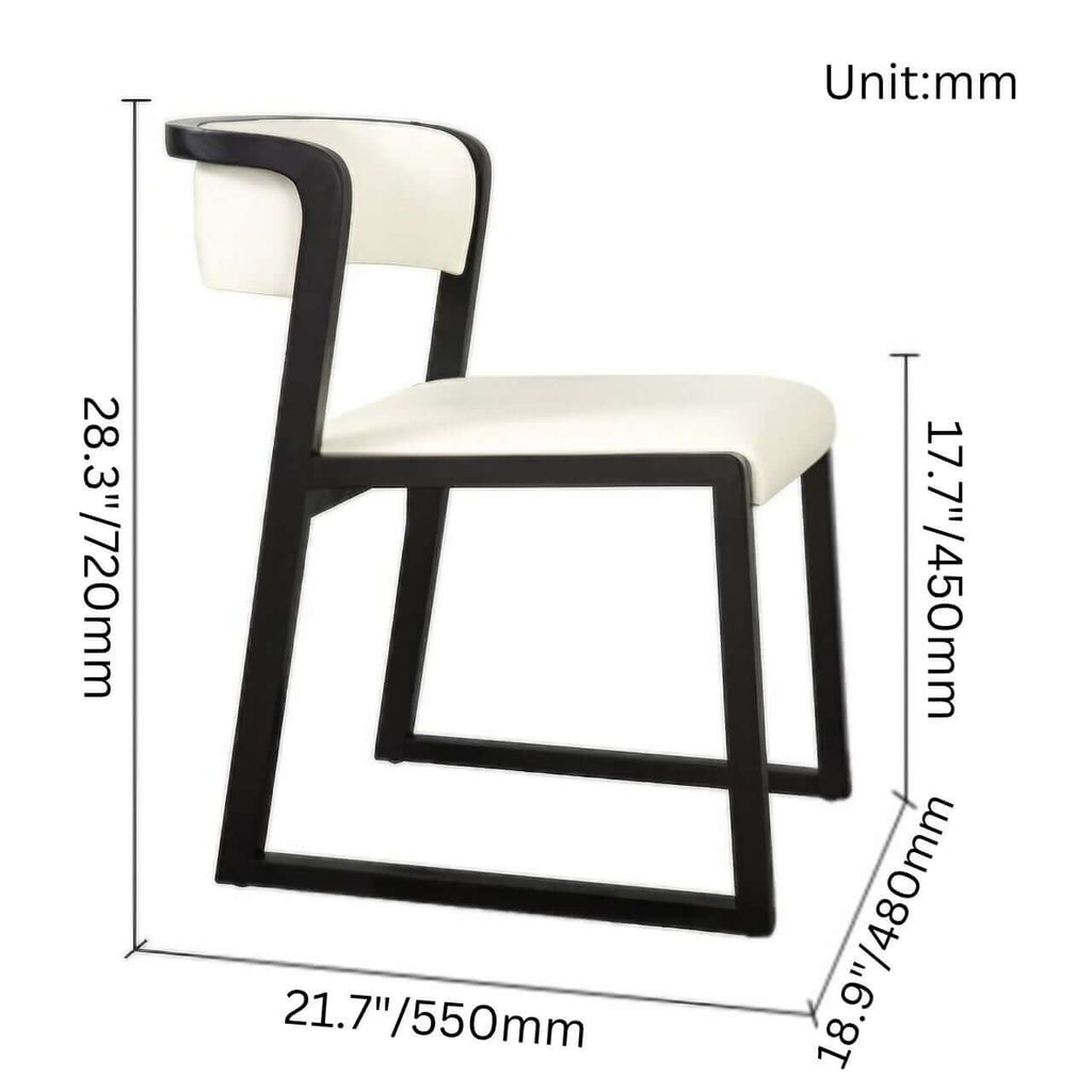 Modern white leather dining chair with durable seat and solid wood frame dimensions