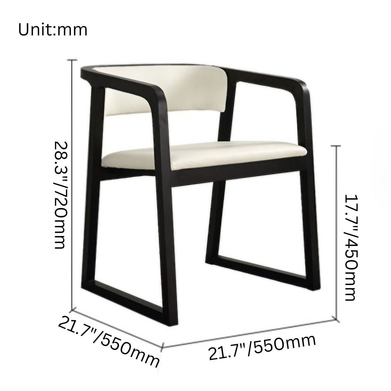 White Durable Leather Single Dining Chair with Solid Wood Frame - Modern Minimalist