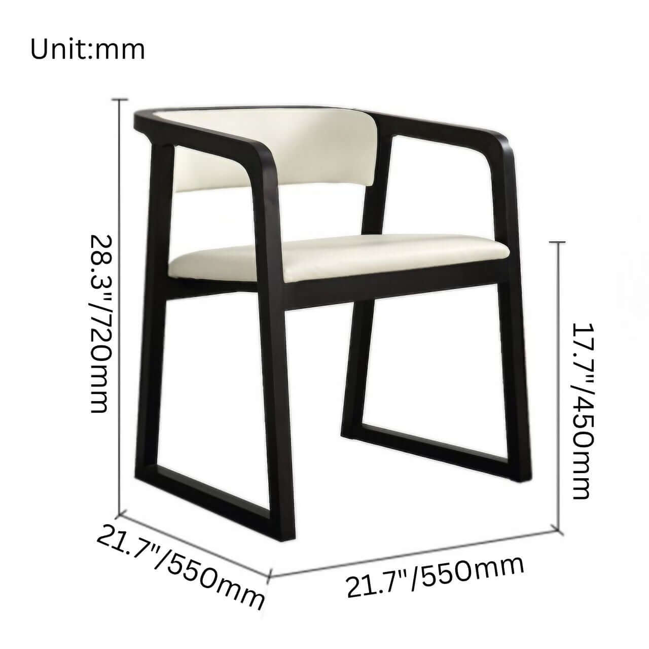 Modern white leather dining chair with durable seat and solid wood frame dimensions