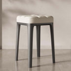 Stackable single square stool chair with white durable leather and solid wood frame