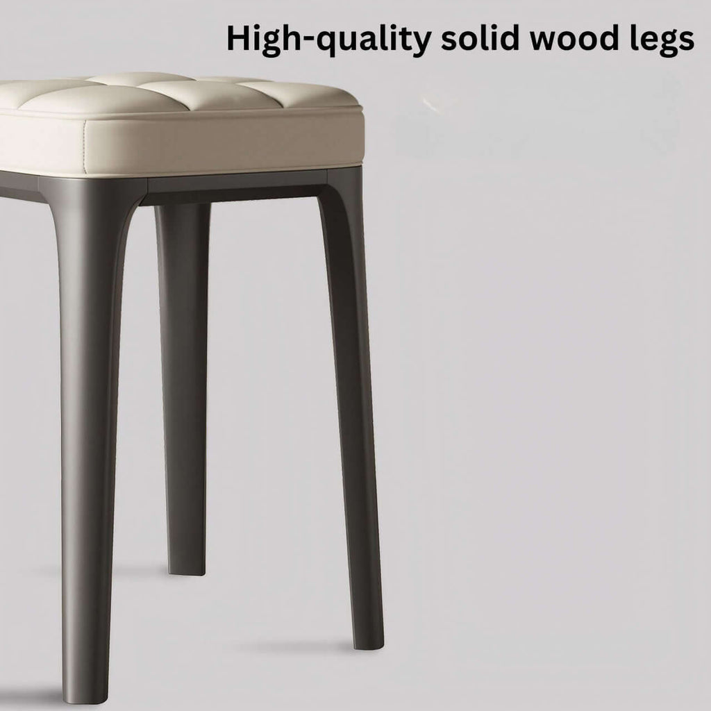 Stackable single square stool chair with white durable leather and solid wood frame