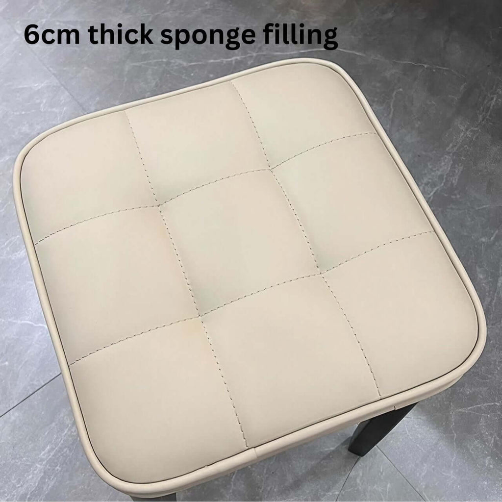 Stackable single square stool chair with white durable leather and solid wood frame