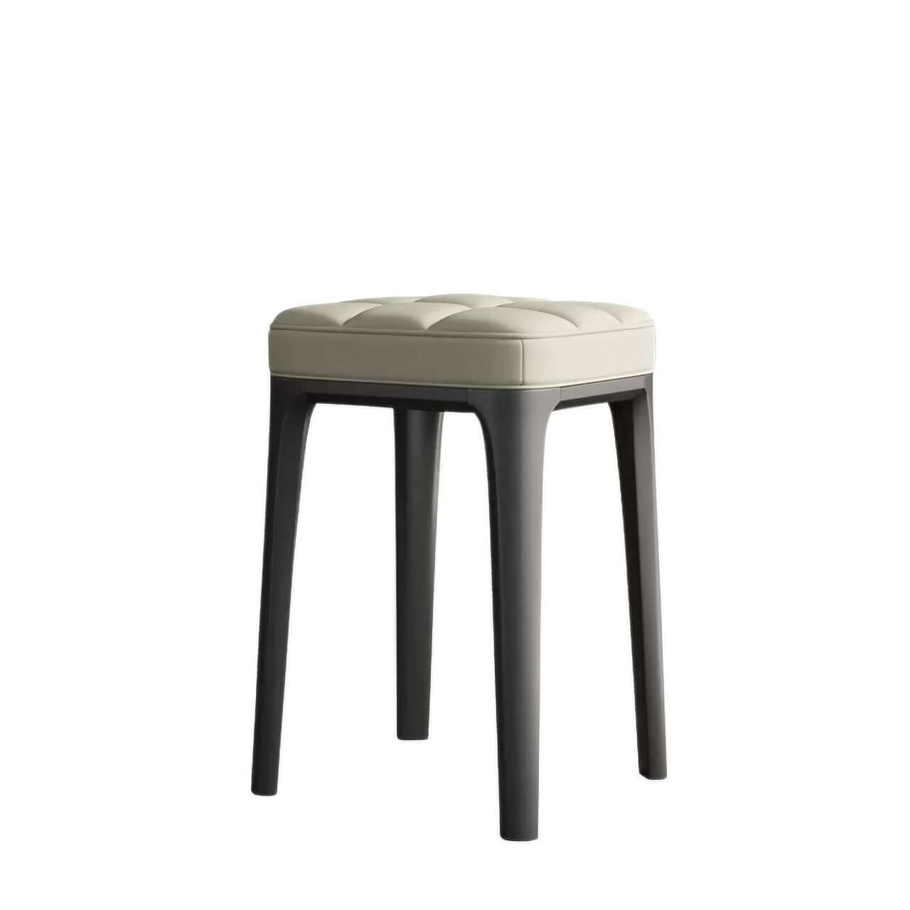 Stackable single square stool chair with white durable leather and solid wood frame