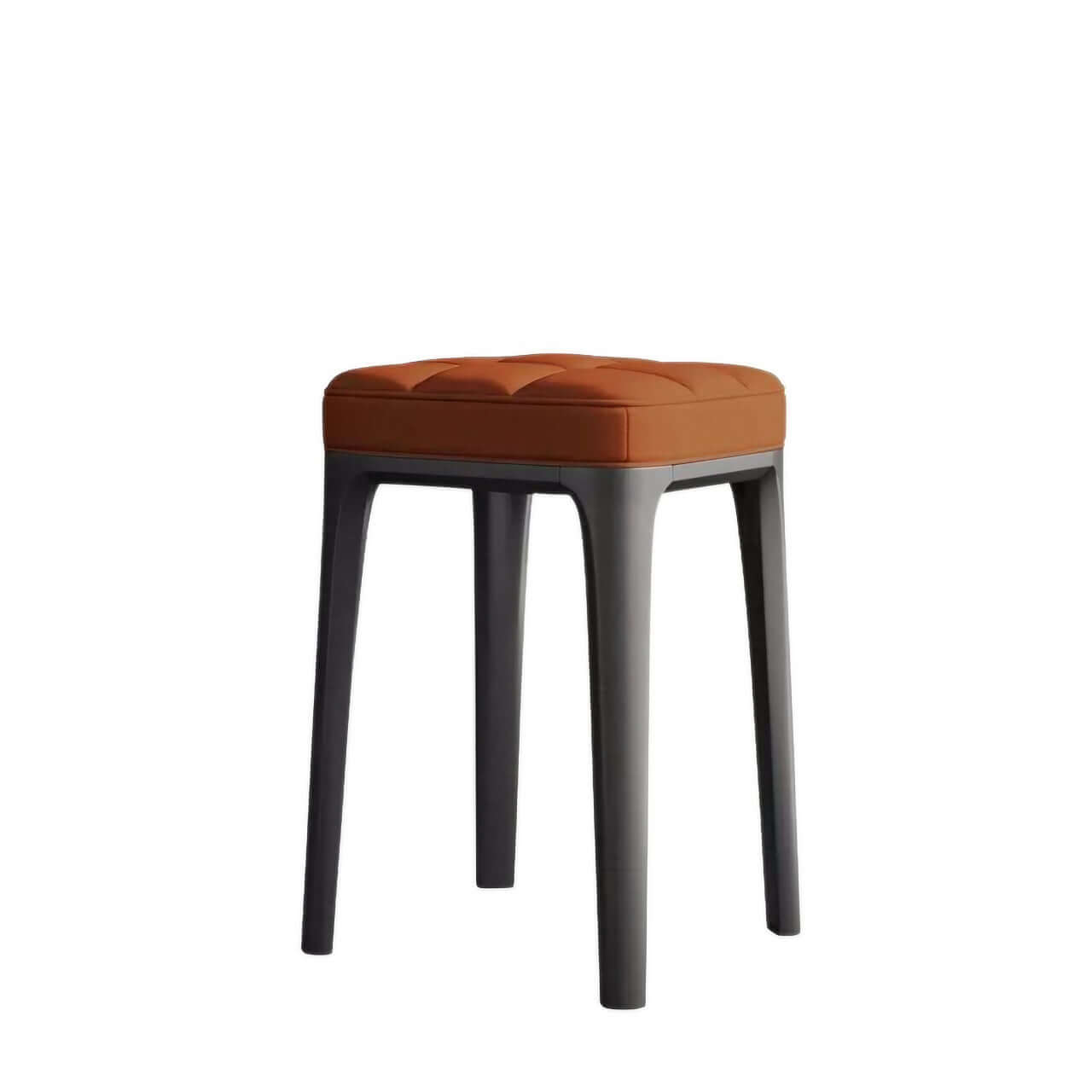 Stackable single square stool chair with white durable leather and solid wood frame