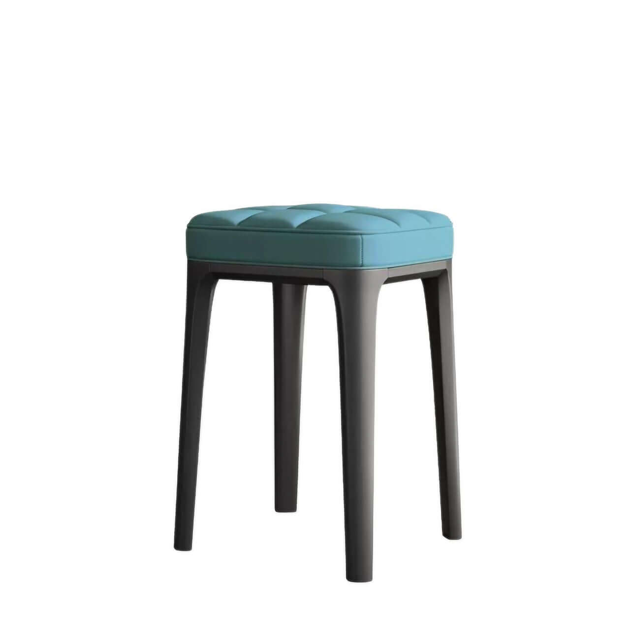 Stackable single square stool chair with white durable leather and solid wood frame