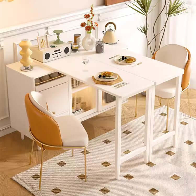 White Expandable Sideboard With Table And Cabinet